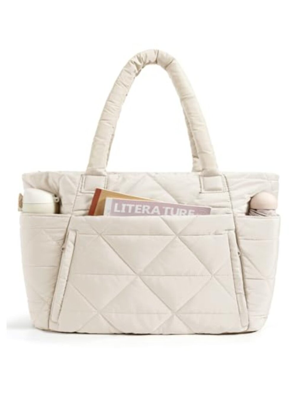 Puffer Tote Bag Quilted Work Bag with Zipper Shoulder Travel Gym Commute
